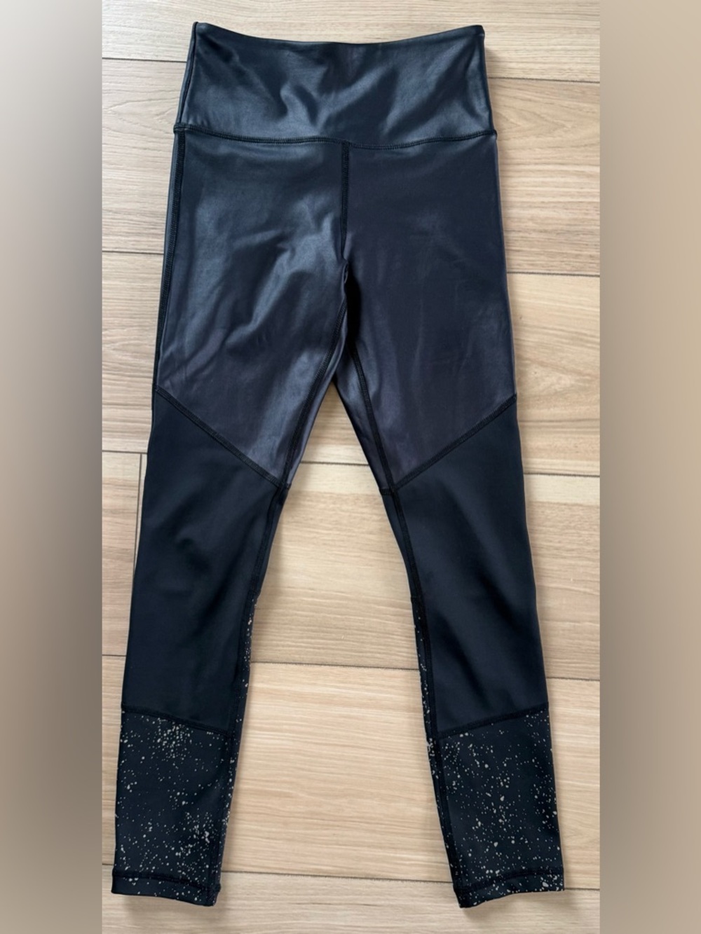 Zyia Active Black Liquid Shine Leggings Speckled Panels Size 2